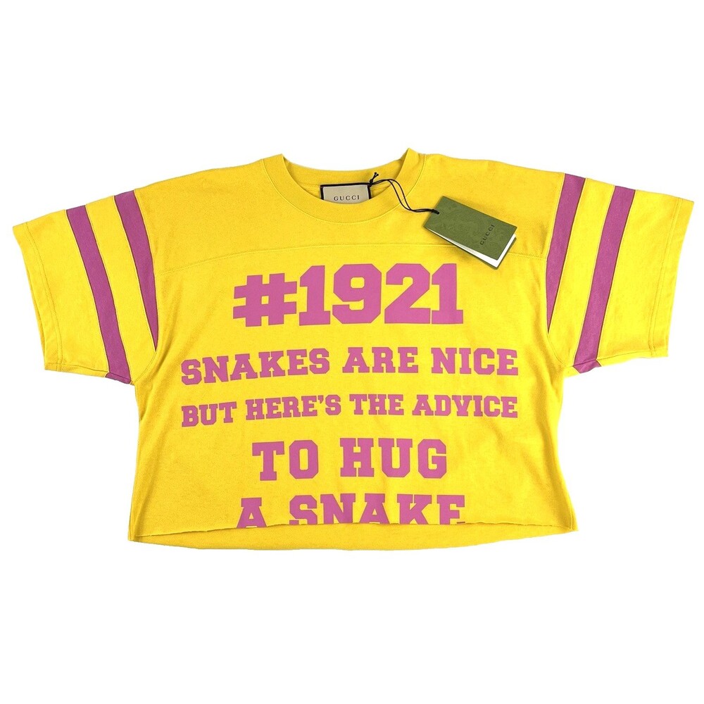 Gucci SS22 1921 To Hug a Snake Relaxed Cropped T Honey Yellow Womens XS NWT